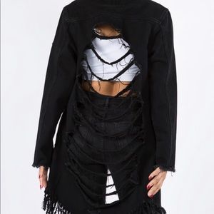 Long Distressed Denim Jacket